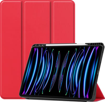 Hoes - Geschikt voor Apple iPad Pro (2022) - 11 inch - 4e generatie - Dun & Stevig - Trifold Bookcase - Hard Cover Case - Met Uitsparing Geschikt voor Apple Pencil - Hardcover Book - Tablet Hoesje - Rood