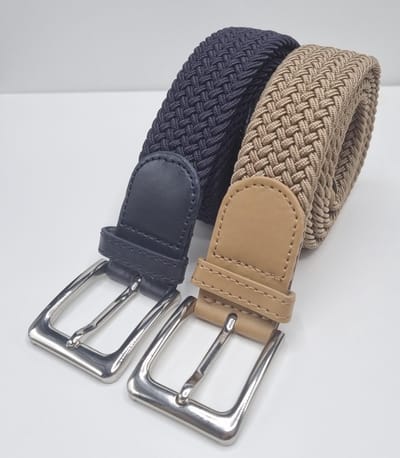 2 pack deal - Elastische riem - gevlochten broekriem - dames en heren riemen - Kleur 1 Beige 2 Blauw 105 cm