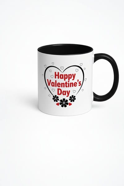 Valentijnsdag Mok met 'Happy Valentine's Day' Tekst, Hartjes & Bloemen - Romantisch Cadeau