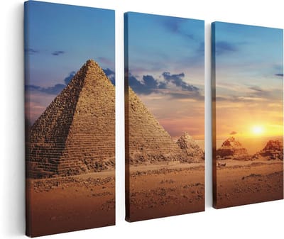 Artaza Canvas Schilderij Drieluik Egyptische Piramides in de Woestijn - 120x80 - Foto Op Canvas - Canvas Print