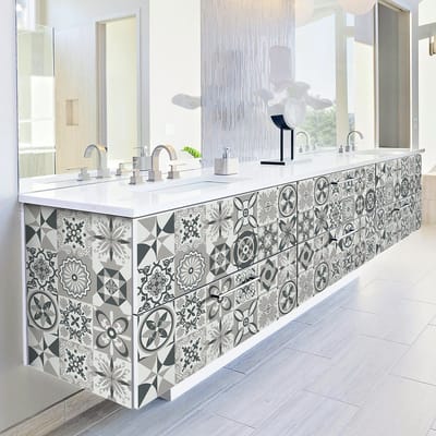 Tegelmuurstickers voor keuken en badkamer - 60 cementtegelstickers voor meubels - Valeriana - 60 stickers 20x20cm