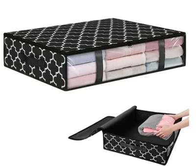 KZQ Opbergdoos - Opbergtas voor onder het bed - Opvouwbare opbergdoos - Kledingorganizer - Geschikt voor het opbergen van beddengoed, dekens, kleding, truien, kussens en speelgoed - 60 x 45 x 15 cm - Zwart