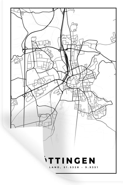 Muurstickers - Sticker Folie - Göttingen - Kaart - Stadskaart - Plattegrond - 20x30 cm - Plakfolie - Muurstickers Kinderkamer - Zelfklevend Behang - Zelfklevend behangpapier - Stickerfolie