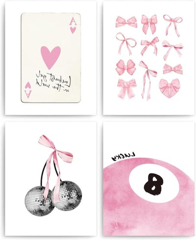 Roze Kamer Decoratie - Esthetische Posters - Meisjes Slaapkamer - Set van 4 Prints - 8x10 Inch - Roze