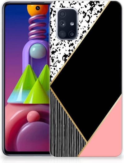 Samsung Galaxy M51 TPU Hoesje Zwart Roze Vormen