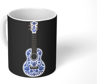 Mok - Koffiemok - Ukelele - Delfts - Blauw - Muziek - Mokken - 350 ML - Beker - Koffiemokken - Theemok