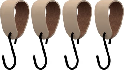 S-haakje Zwart + leren hanger: NATUREL - Maat M - set van 4 (S-haakjes - kapstokhaakje - handdoekhaakje - kapstokhaak - ophanghaken - S-haken)