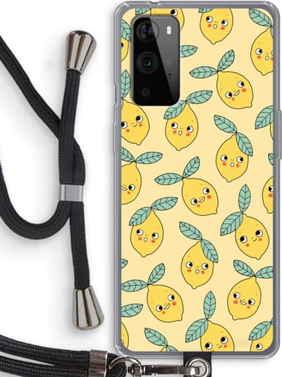 Case Company® - Hoesje met koord geschikt voor OnePlus 9 Pro hoesje met Koord - Citroenen - Telefoonhoesje met Zwart Koord - Bescherming aan alle Kanten en Over de Schermrand