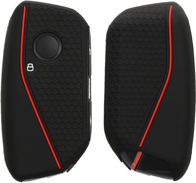 kwmobile autosleutel hoesje geschikt voor BMW 4-knops X7 X1 U11 iX ix1 7-serie G07 I7 autosleutel hoes - Siliconen autosleutel behuizing - Auto sleutel case met honingraat - Sleuteletui in zwart / rood