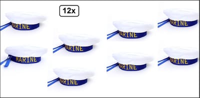 12x Matroos muts blauw/wit - Matrozen baret marine schipper thema feest festival varen boot thema feest carnaval optocht