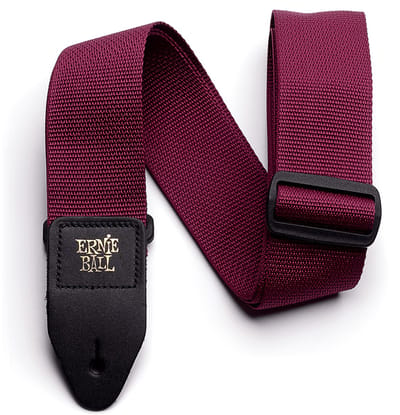 Ernie Ball Polypro - Gitaarriem - Bordeaux - Polypropeen - Zwarte Leren Uiteinden - Zwarte Delrin Gesp - Verstelbaar 104-182 cm - Breedte 5 cm