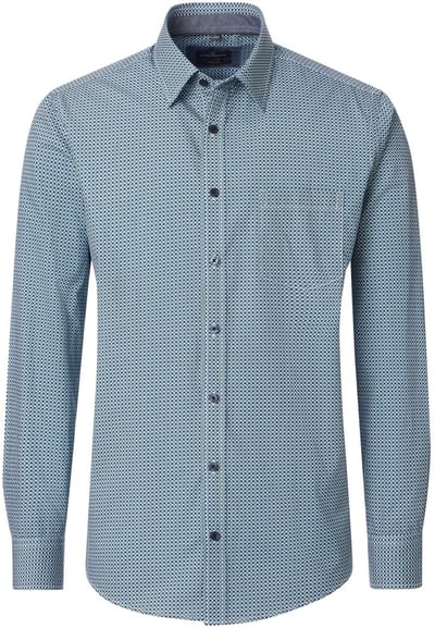 CASA MODA Sport casual fit overhemd - twill - wit met blauw en groen dessin - Strijkvriendelijk - Boordmaat: 41 - 42
