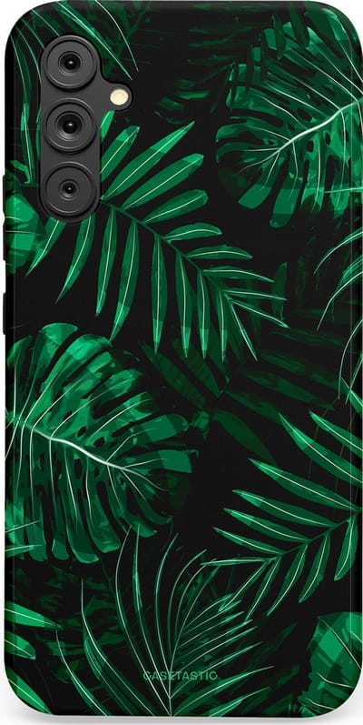 Casetastic hoesje geschikt voor Samsung Galaxy A34 (2023) 5G - Dubbellaagse bescherming - Jungle blad - Fashion Case - Donkergroen Zwart