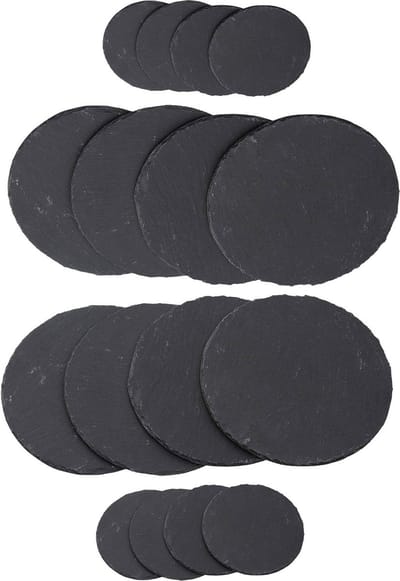 Placemat leisteen 16 stuks I 8x 25 cm rond Placemat leisteen bordonderzetter I 8x 10 cm rond glazen onderzetter leisteen onderzetter serveerschaal