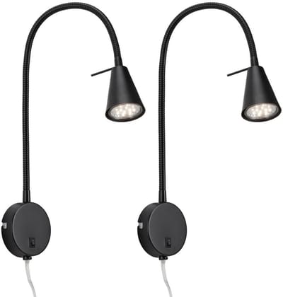 BRILONER Tuso - Set van 2 Wandlampen - bedlampen - incl. warm wit licht 3.000 K - GU10 - zwart- metaal - 40.3 x 21.7 x 5.8 cm
