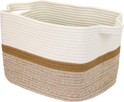 Opbergmand Katoen - Mand met handgrepen - Ruimte Organiseren - Verstevigde handgrepen - 36x30x25 cm - Witbruin