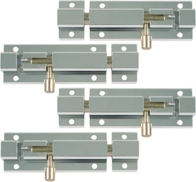 AMIG schuifslot/plaatgrendel - 4x - aluminium - 10cm - zilver - incl schroeven - deur - raam