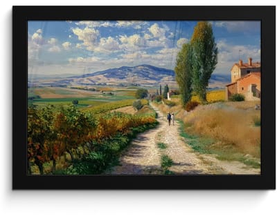 Poster in lijst - Fotolijst 30x20 cm - Posters - Mensen - Wandelen - Zandpad - Velden - Posterlijst zwart - Decoratie - Wanddecoratie woonkamer - Muurdecoratie slaapkamer