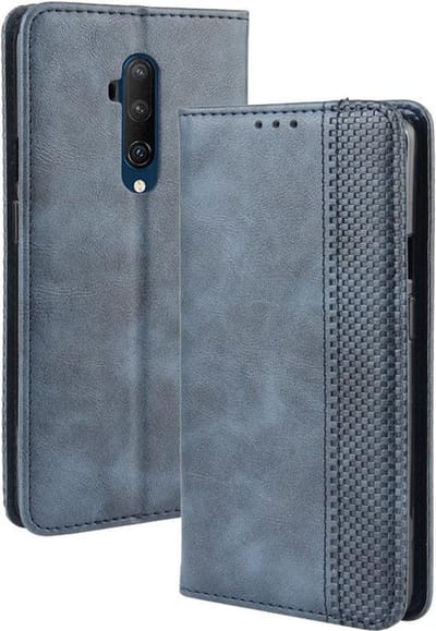Vintage Book Case - Geschikt voor OnePlus 7T Pro Hoesje - Blauw