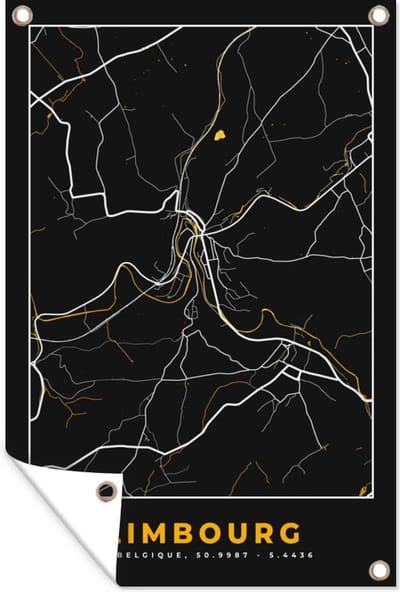 Muurdecoratie Limburg - Kaart - Goud - Stadskaart - Plattegrond - 120x180 cm - Tuinposter - Tuindoek