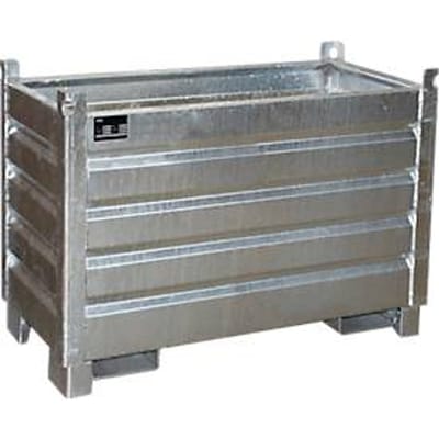 Bauer SBS 500 opvangbaksysteem, L 600 x B 1200 x H 850 mm, stapelbaar tot 3 hoog, gelakt, met transportwagen, thermisch verzinkt