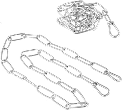 Roestvrijstalen ketting van 1 m x 3 mm met 2 karabijnhaken, sterke metalen hangketting voor zandzakken en bevestigingen