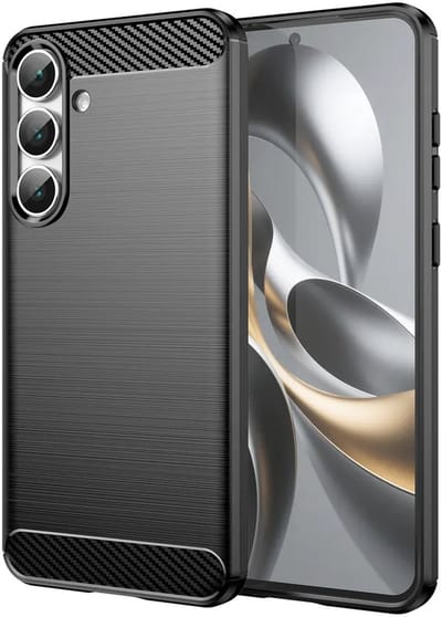 MobyDefend Hoesje - Geschikt voor Samsung Galaxy S25 FE - TPU Backcover - Geborstelde Metaal & Carbon-Look - Zwart