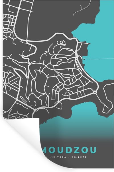 Muurstickers - Sticker Folie - Frankrijk - Stadskaart - Mamoudzou - Kaart - Plattegrond - 20x30 cm - Plakfolie - Muurstickers Kinderkamer - Zelfklevend Behang - Zelfklevend behangpapier - Stickerfolie