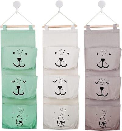Set van 3 Hangende Wandorganisers voor Kinderen in 3 Kleuren - Waterdichte Opbergzakken met 3 Compartimenten voor Kinderkamer, Badkamer en Slaapkamer