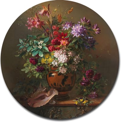 Muurcirkel Stilleven met bloemen in een Griekse vaas - Georgius Jacobus Johannes van Os - 80x80 cm - Wandcirkel - Dibond - Aluminium