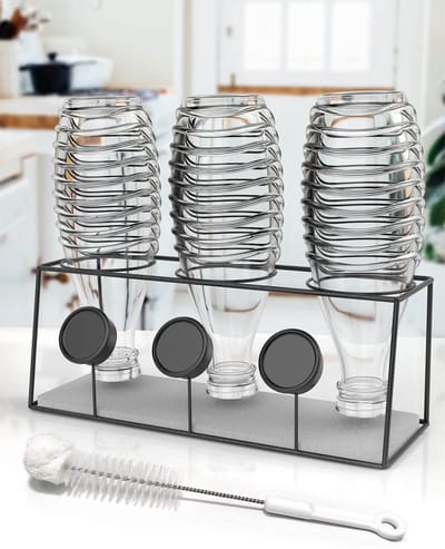Dailygoods- Afdruiprek met Lekbak - Flessenhouder voor SodaStream Duo - Roestvrij Staal - Voor 3 Sodaflessen - Holle Achterkant voor Ventilatie