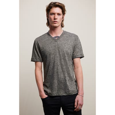 John Varvatos Wooster Regular Fit Ss Vneck With Melang Iron Grey Maat: XS | Basic T-Shirts Outlet | Heren | Grijs