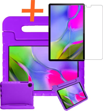 Hoesje - Geschikt voor Samsung Galaxy Tab A 10.1 (2019) - Met Screenprotector - Kinderhoes Shockproof Bumper - Kidsproof Case - Tablet Hoes - Kinder Hoes Cover - Paars