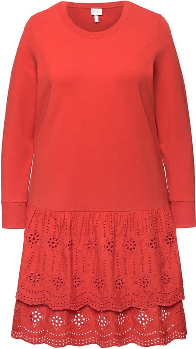 Ulla Popken - Dames - Sweatjurk kant ronde hals lange mouw biologische katoen - Baksteenrood - Maat 46+