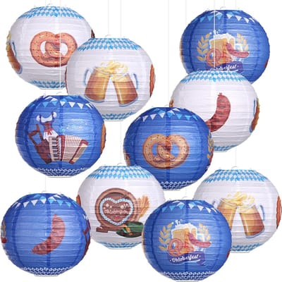 Dailygoods - Kesote Oktoberfest decoratieve lantaarns, 10 stuks, papieren lantaarn, 25 cm, papieren lantaarn, Beierse decoratie, Beierse feestset, hangdecoratie