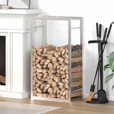 Brandhoutrek - Haardhouthouder Houtopslag - Haardhout Opslaan - Roestvrij Staal - 50 x 28 x 94 cm - Zilver