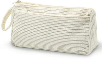 Etui - Etui Corduroy - Leuke Etui Mooi - Etui met Praktische Ritssluiting - Cosmetische Tas - Geschikt voor Schoolgaande Tieners Jongens Meisjes - wit