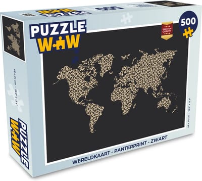 Puzzel Wereldkaart - Panterprint - Zwart - Legpuzzel - Puzzel 500 stukjes