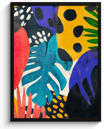 Poster in lijst - Fotolijst 50x70 cm - Posters - Bladeren - Vormen - Abstract - Kleurrijk - Posterlijst zwart - Decoratie - Wanddecoratie woonkamer - Muurdecoratie slaapkamer