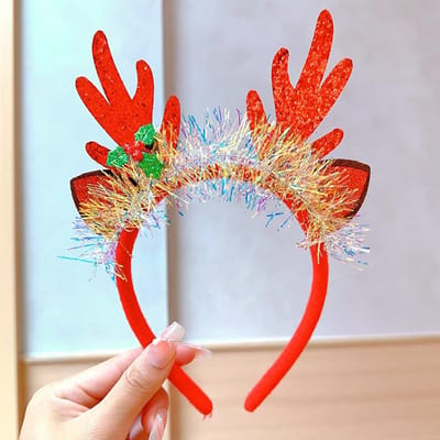 1 stuks Vrouwen Schattige Gewei Haarband, Polyester Kerstfeest Haaraccessoires Haarring, Kerstversieringen Huis Vakantie Essentieel beige