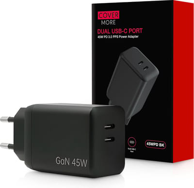 45w usb C adapter - snellader usb C - super fast charger - met 2 usb C poorten - snel oplader - voor tegelijk opladen - smartphone, tablet, laptop