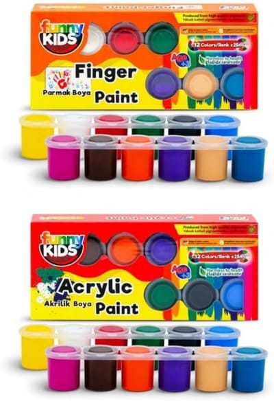 Vingerverf 12x15ml & acrylverf set 12x25 ml - Kindvriendelijk, Veilig & Uitwasbaar -mengbaar - makkelijk uitwasbaar - hypoallergeen