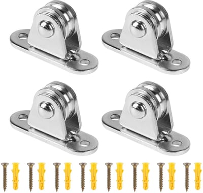 Pack of 4 Metal Wheels for Cables - Diameter 1-6 mm - Small Rope Rolls with Ball Bearings and Mounting Screws - Pulley for Awning Greenhouses - Laundry Rack (61 x 21 mm)