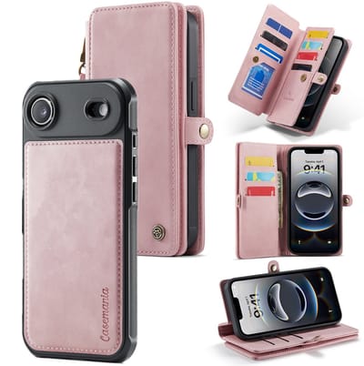 Casemania Hoesje Geschikt voor Apple iPhone Air - Pale Pink - Geschikt voor MagSafe - Luxe Kunstlederen 2 in 1 Kunstlederen Portemonnee Book Case met Extra Vakken