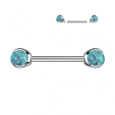 piercing titanium natuursteen met claw 1.6x14 - Turquoise - LMPiercings