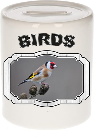 Dieren liefhebber putter vogel spaarpot 9 cm jongens en meisjes - keramiek - Cadeau spaarpotten vogels liefhebber