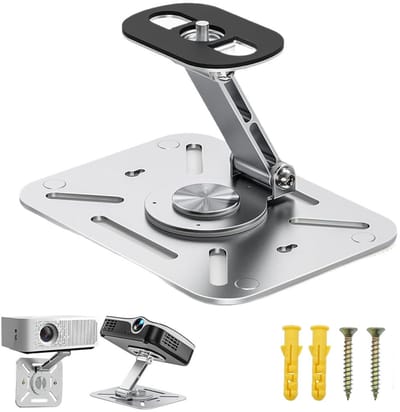 Projectorbeugel - Houder plafond/muur/tafelmontage - met 1/4 inch schroef - Beamerbeugels - Beamer beugel - Beamer Plafondbeugel - Projector Houder - Plafondbeugel voor Beamer - Draaibaar - Kantelbaar - 360° Draaibaar - Tot 3 kg - Staal - Zilver