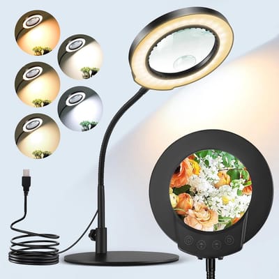 Vergrootlamp op voet - Verstelbare loeplamp - Detailwerk en hobby - 10x HD glas lens - 5 kleurmodi - Zwart
