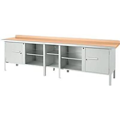 Schäfer Shop Select PWi 300-1 box-type werkbank, beuken multiplex blad, met stalen rand, tot 750 kg, B 3000 x D 700 x H 840 mm, lichtgrijs