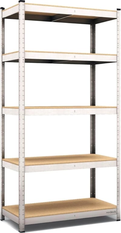 Nordevik Metalen Stellingkast - Zilver - 180x90x40cm - 5 planken - Extra Sterk Opbergrek - 875kg draagkracht - 175kg per plank